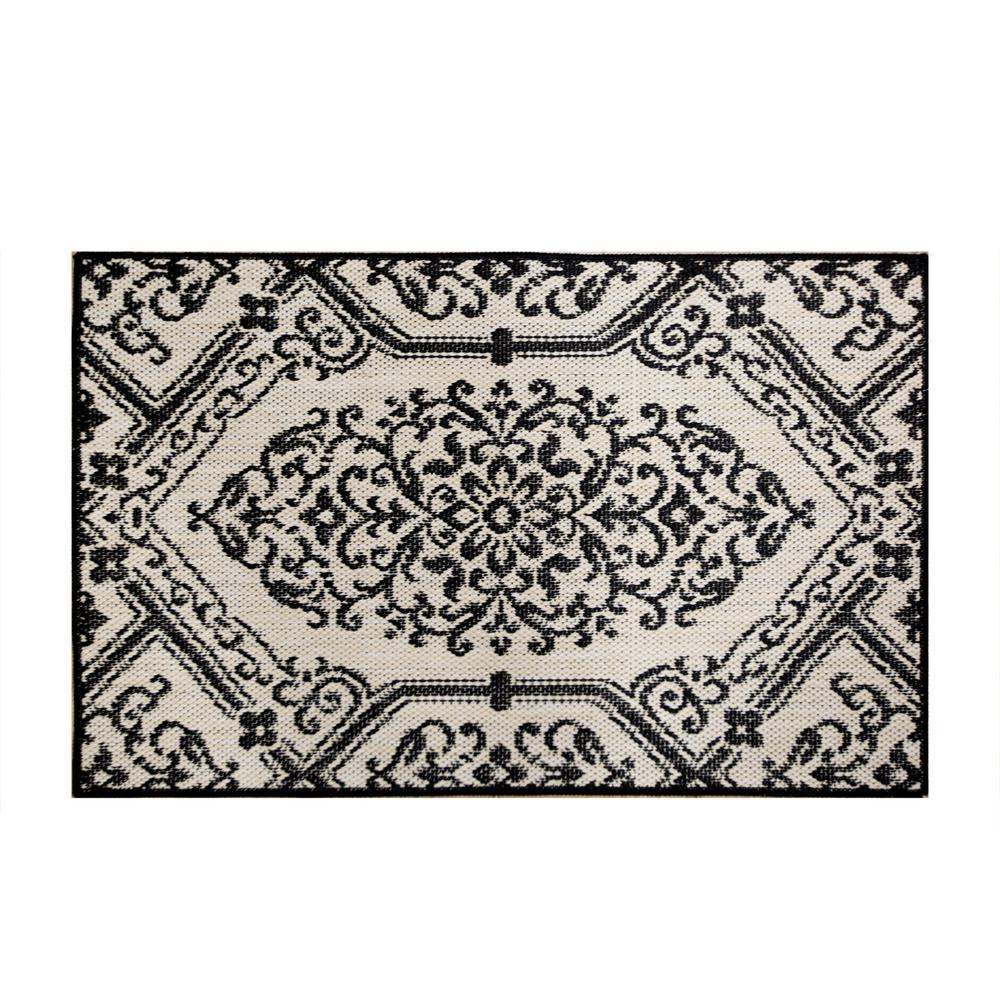 Home Dynamix Cafe Jardin Beige/Black 23.6 in. x 35.4 in. Kitchen Mat